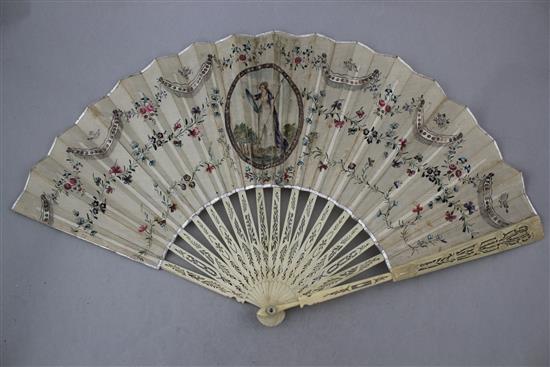 An early 19th century French bone fan,